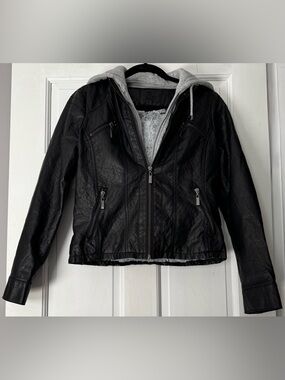 J2 Faux Leather Jacket with Gray Hood